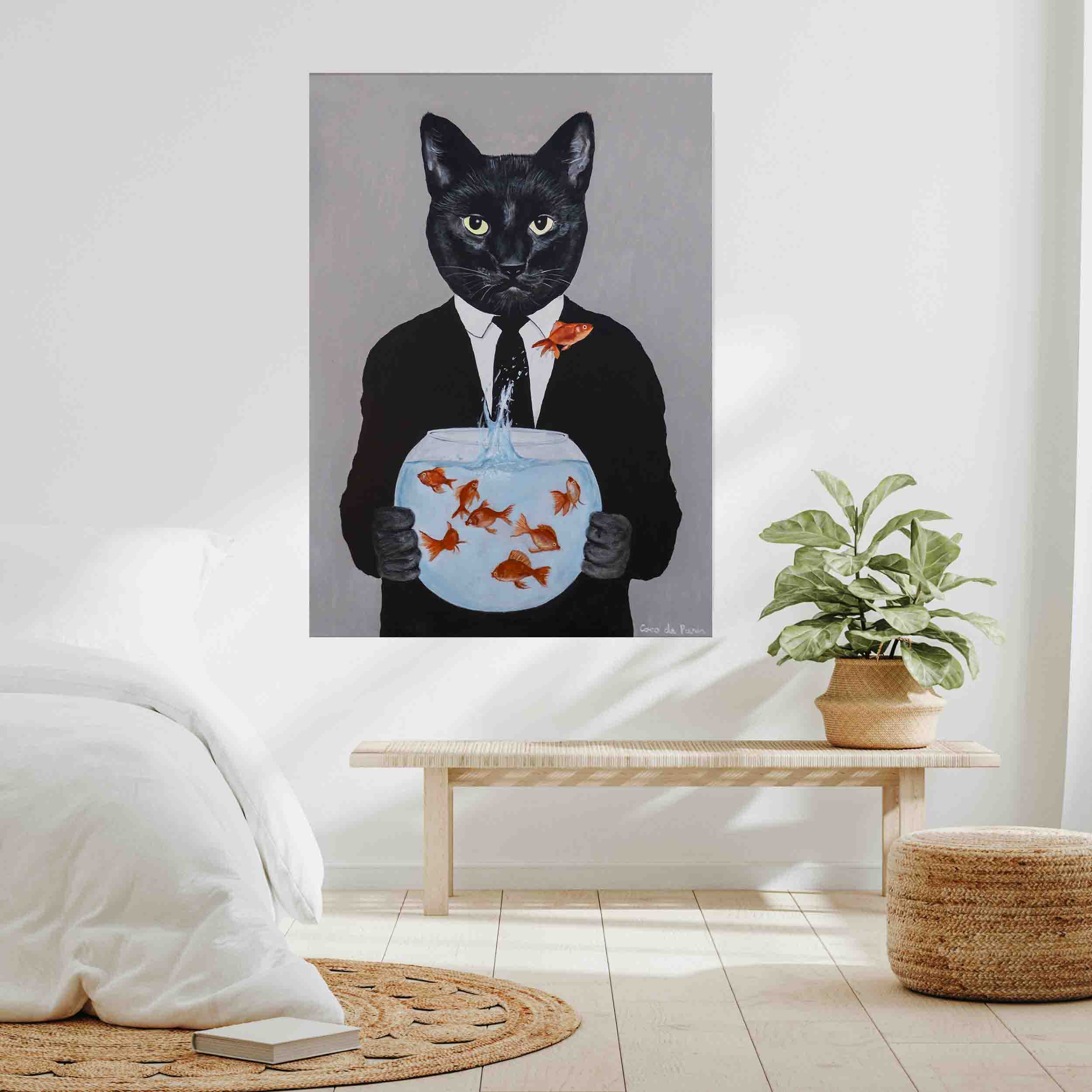 BLACK CAT WITH FISHBOWL