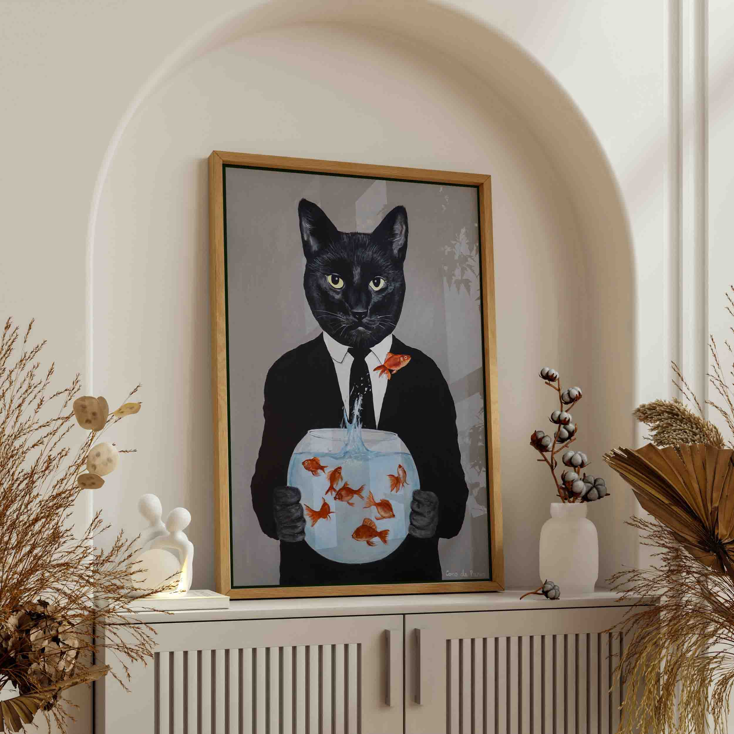 BLACK CAT WITH FISHBOWL