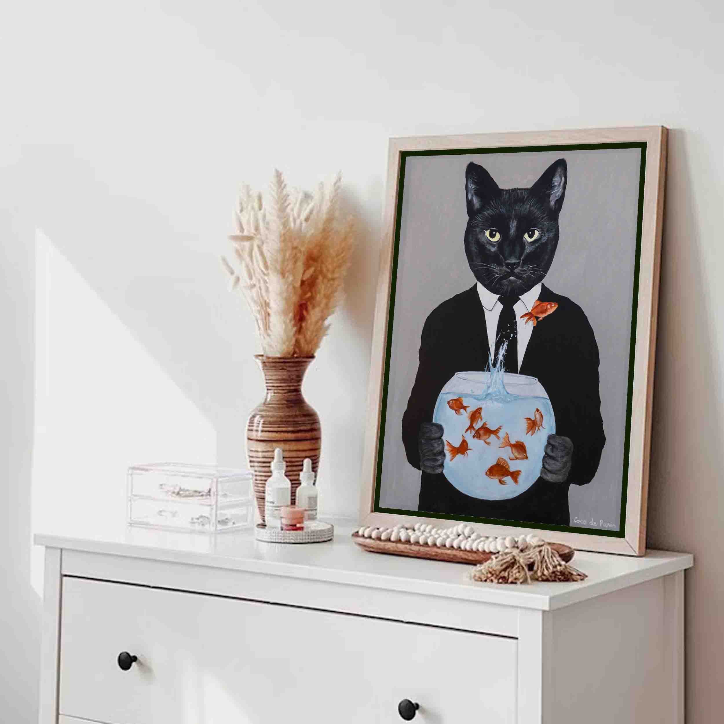 BLACK CAT WITH FISHBOWL