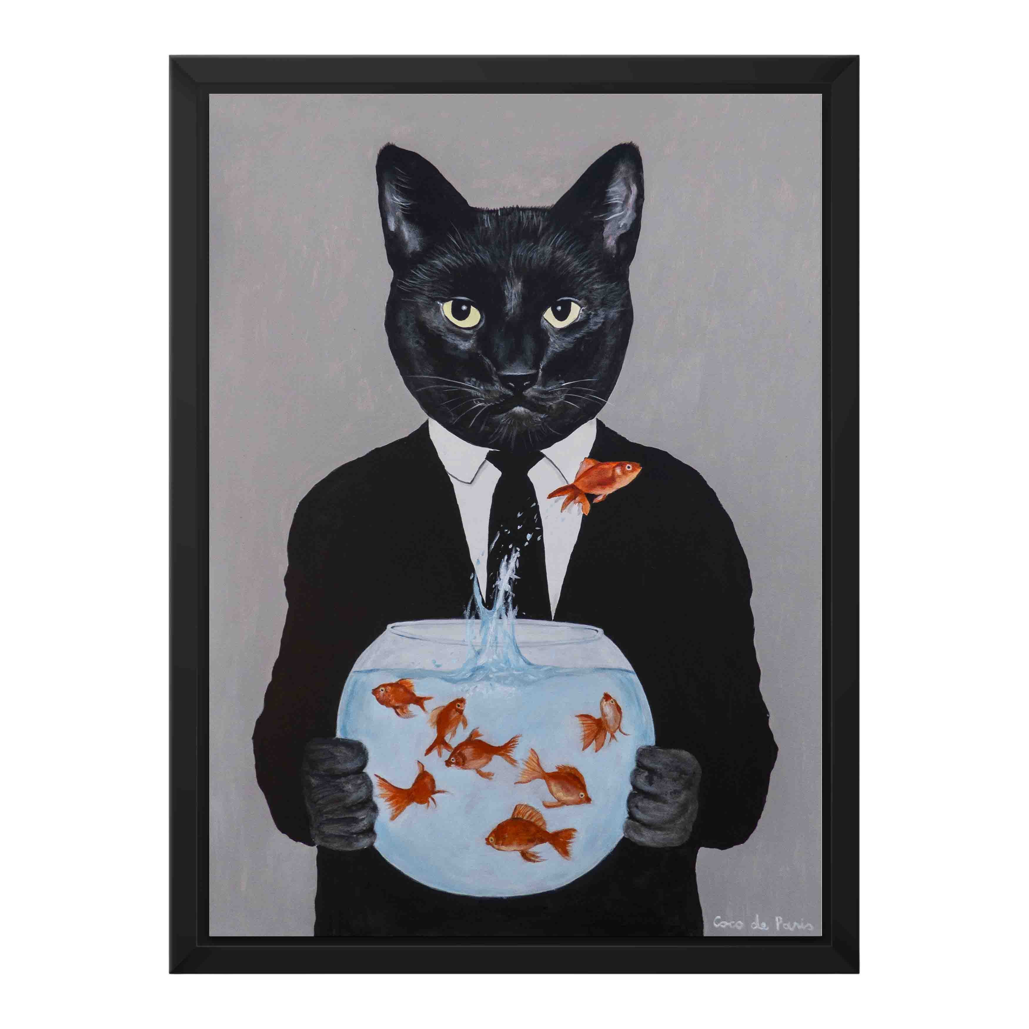 BLACK CAT WITH FISHBOWL