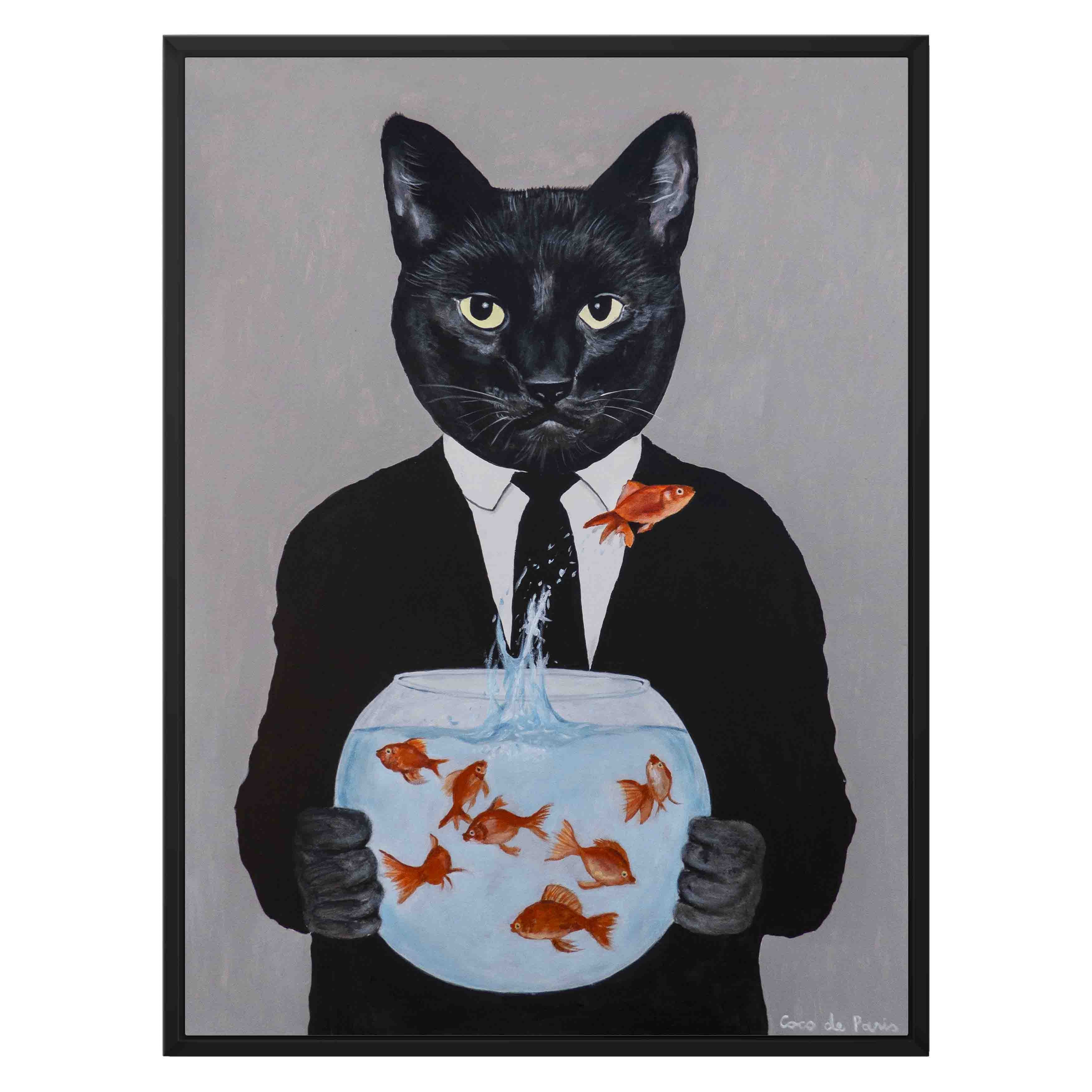 BLACK CAT WITH FISHBOWL
