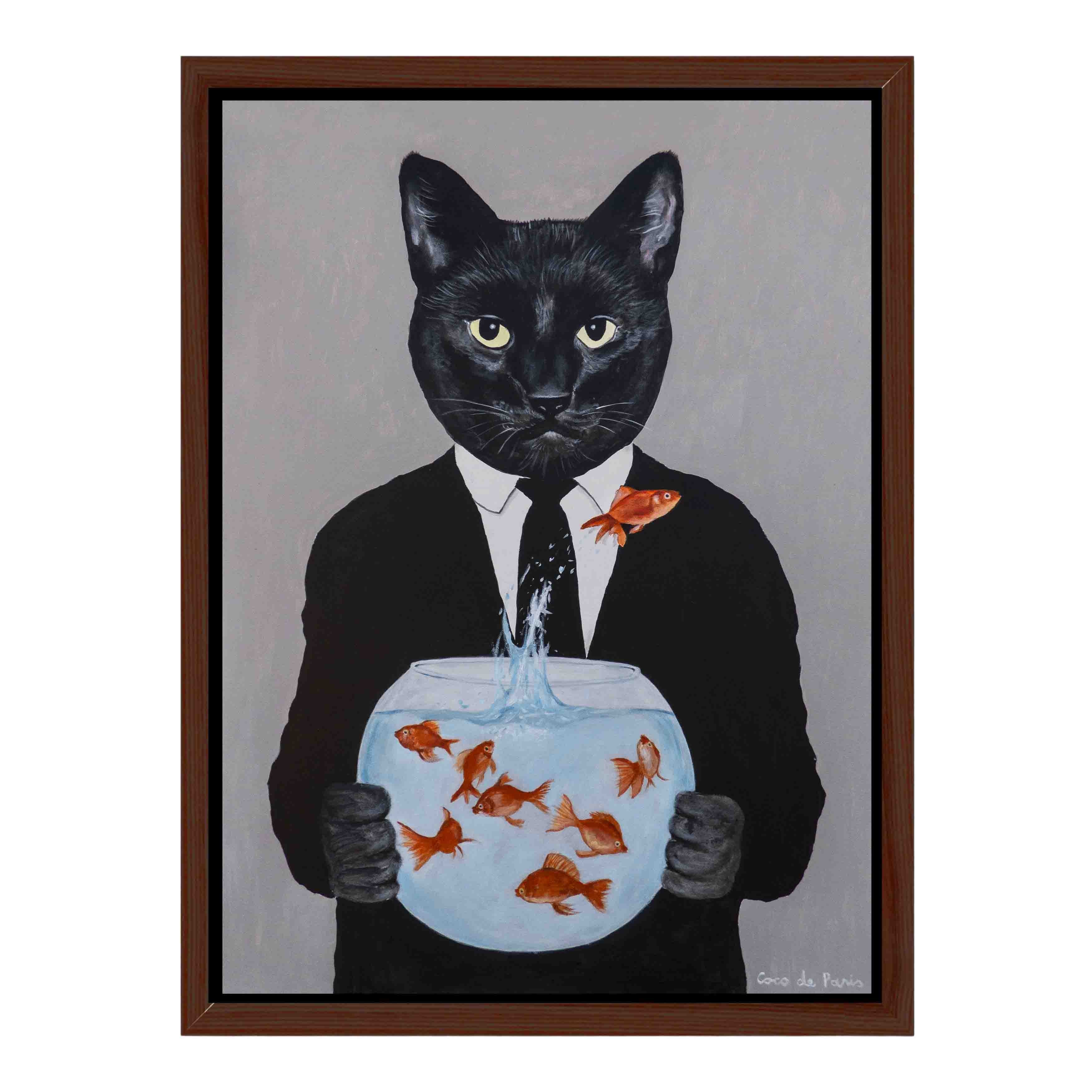 BLACK CAT WITH FISHBOWL