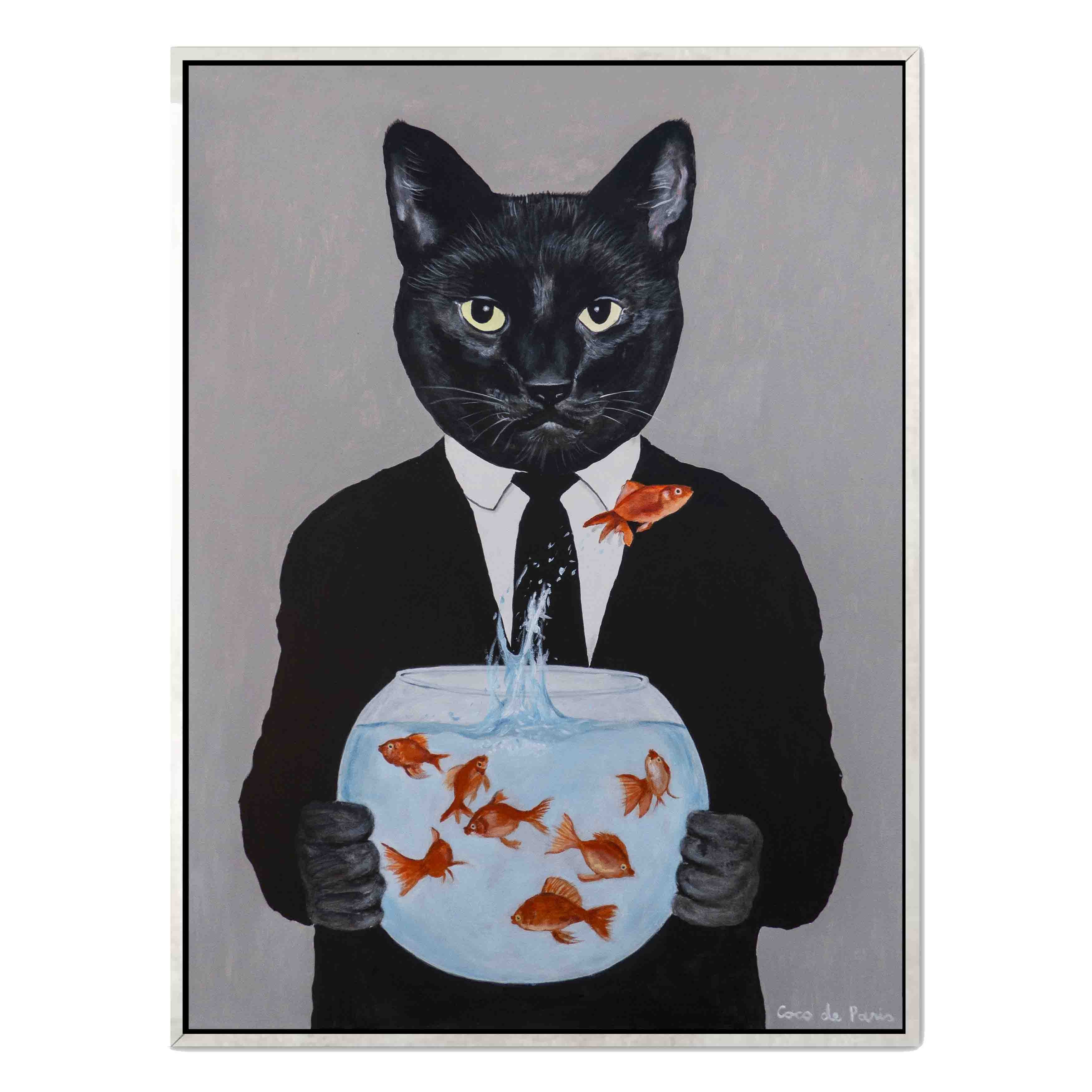 BLACK CAT WITH FISHBOWL