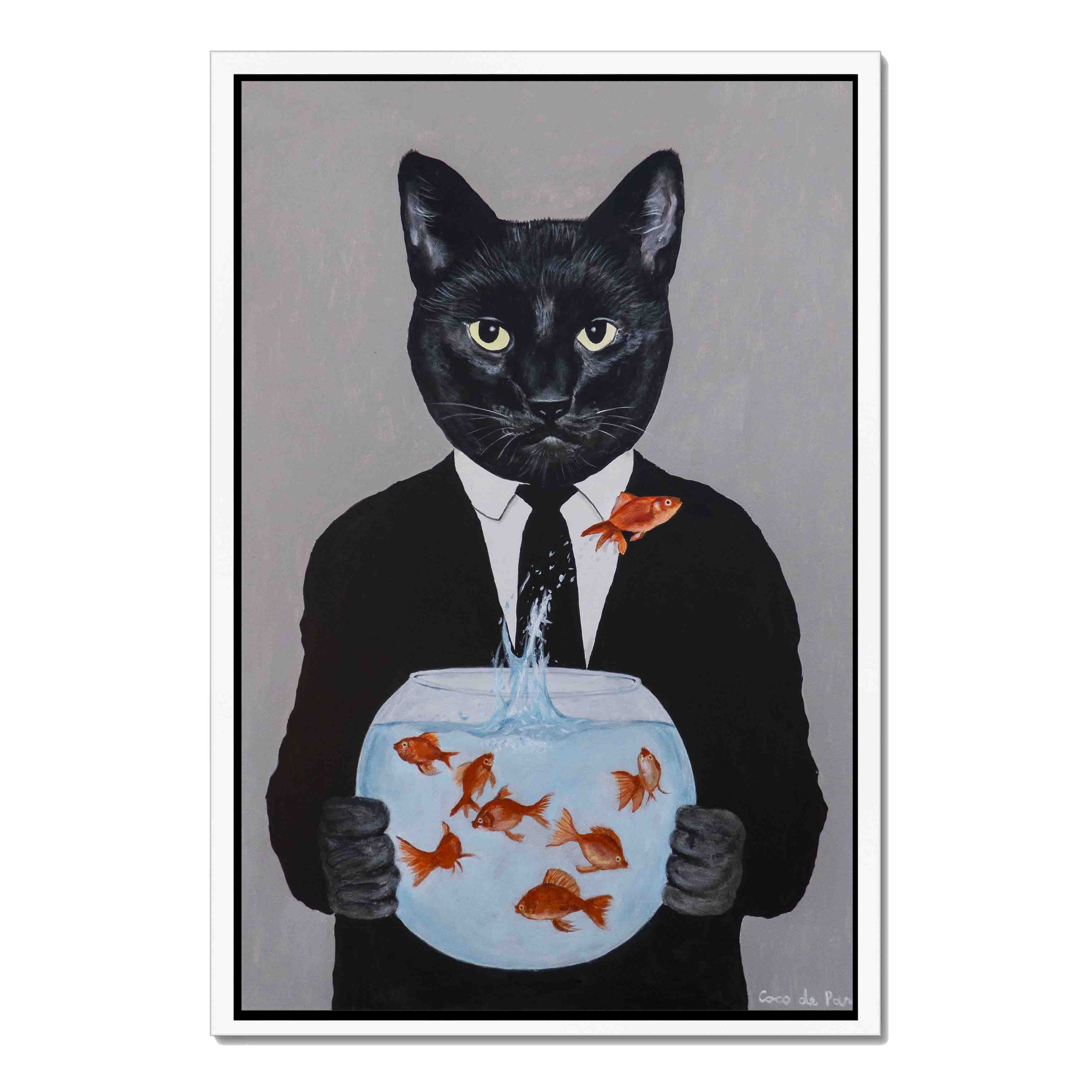 BLACK CAT WITH FISHBOWL