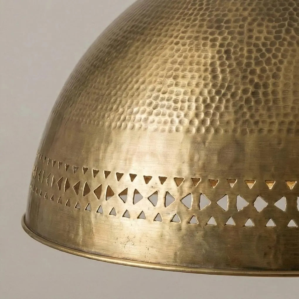 Handmade Moroccan Brass Dome Pendant Light | Boho Rustic Ceiling Lamp for Kitchen Island & Dining Room