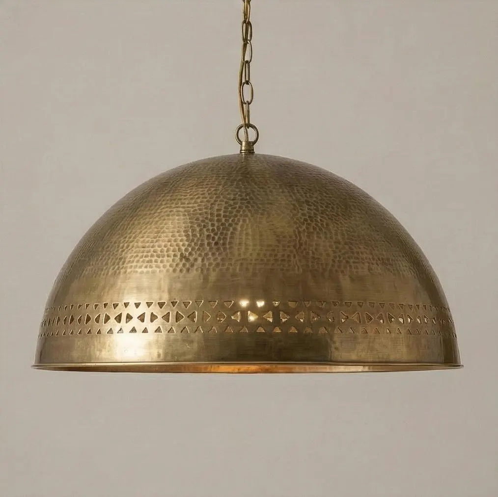 Handmade Moroccan Brass Dome Pendant Light | Boho Rustic Ceiling Lamp for Kitchen Island & Dining Room