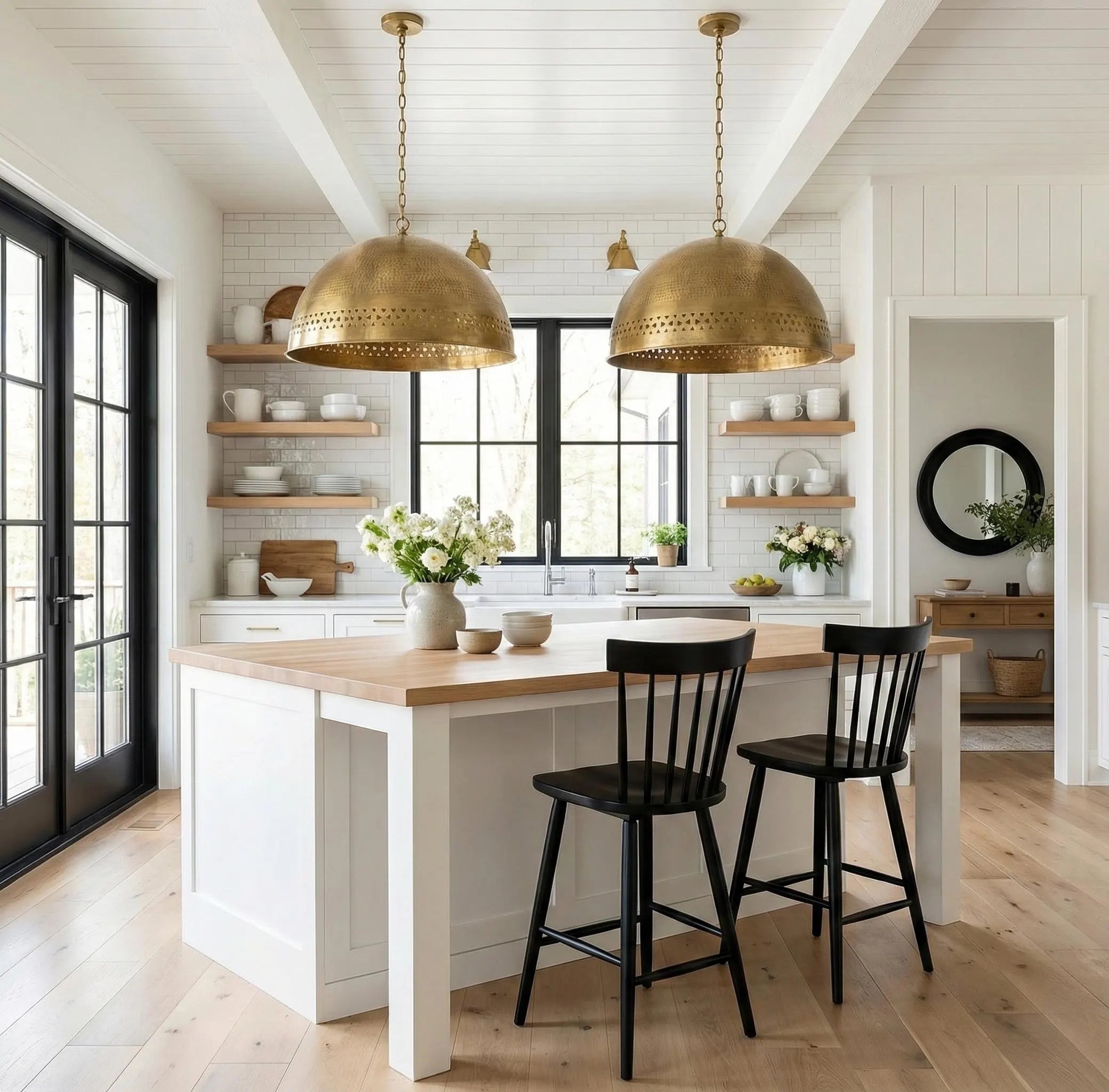 Handmade Moroccan Brass Dome Pendant Light | Boho Rustic Ceiling Lamp for Kitchen Island & Dining Room