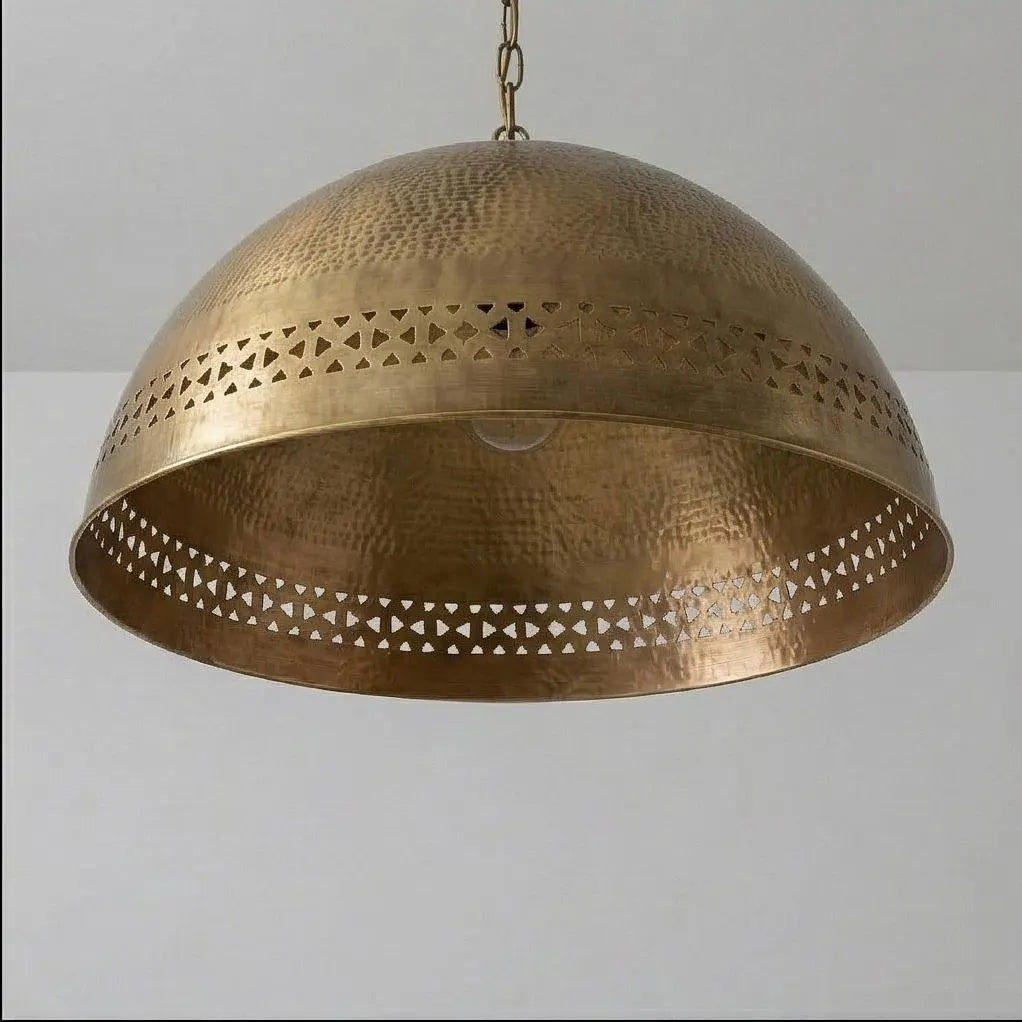 Handmade Moroccan Brass Dome Pendant Light | Boho Rustic Ceiling Lamp for Kitchen Island & Dining Room