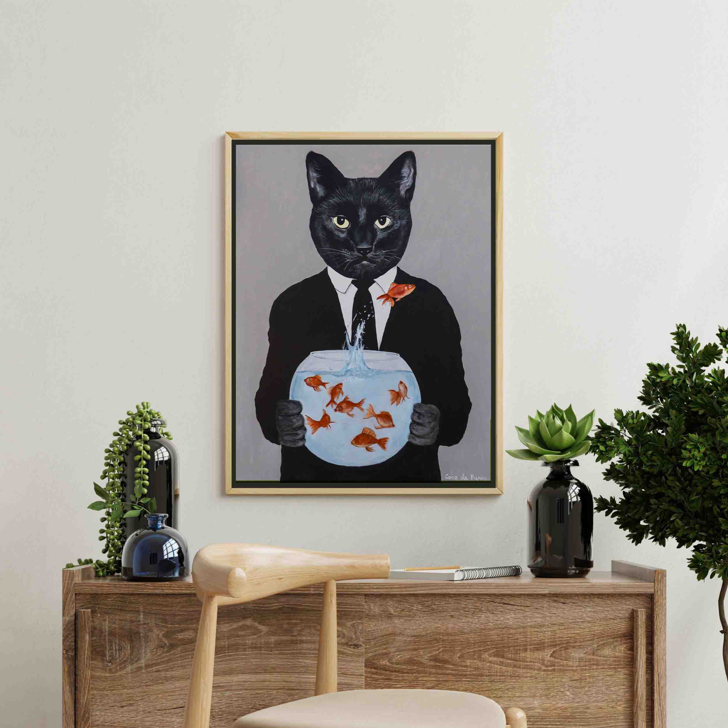BLACK CAT WITH FISHBOWL
