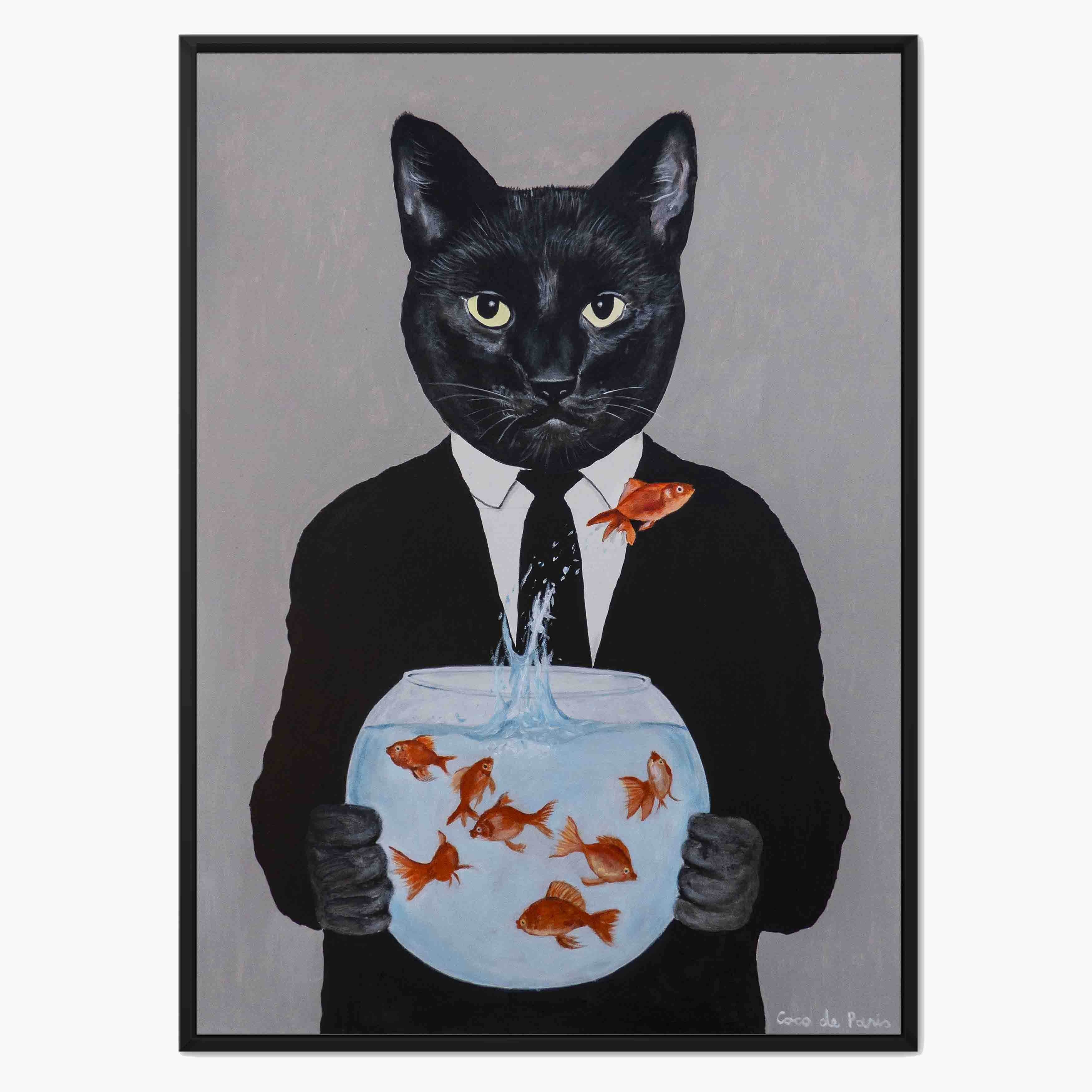 BLACK CAT WITH FISHBOWL