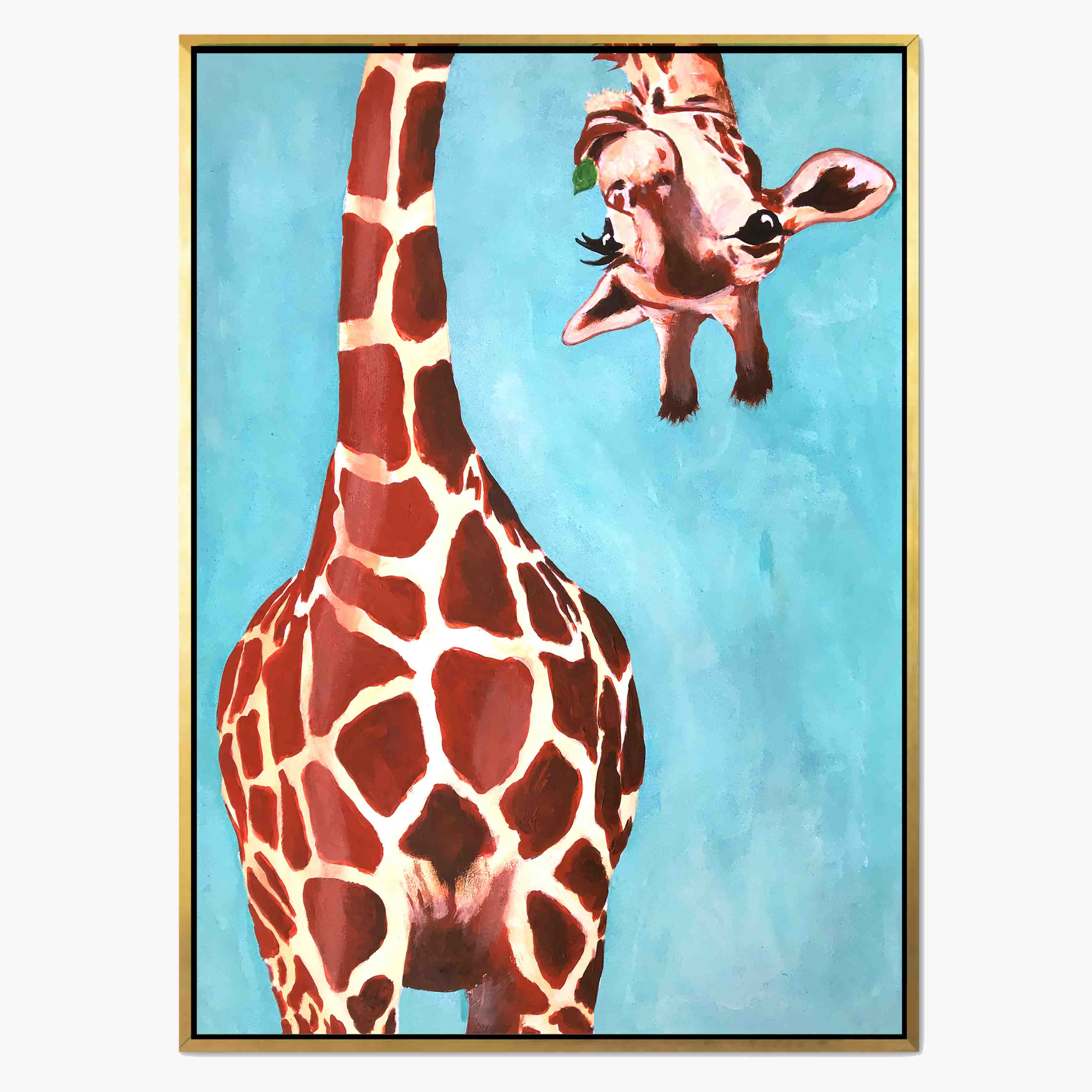 GIRAFFE WITH GREEN LEAVE